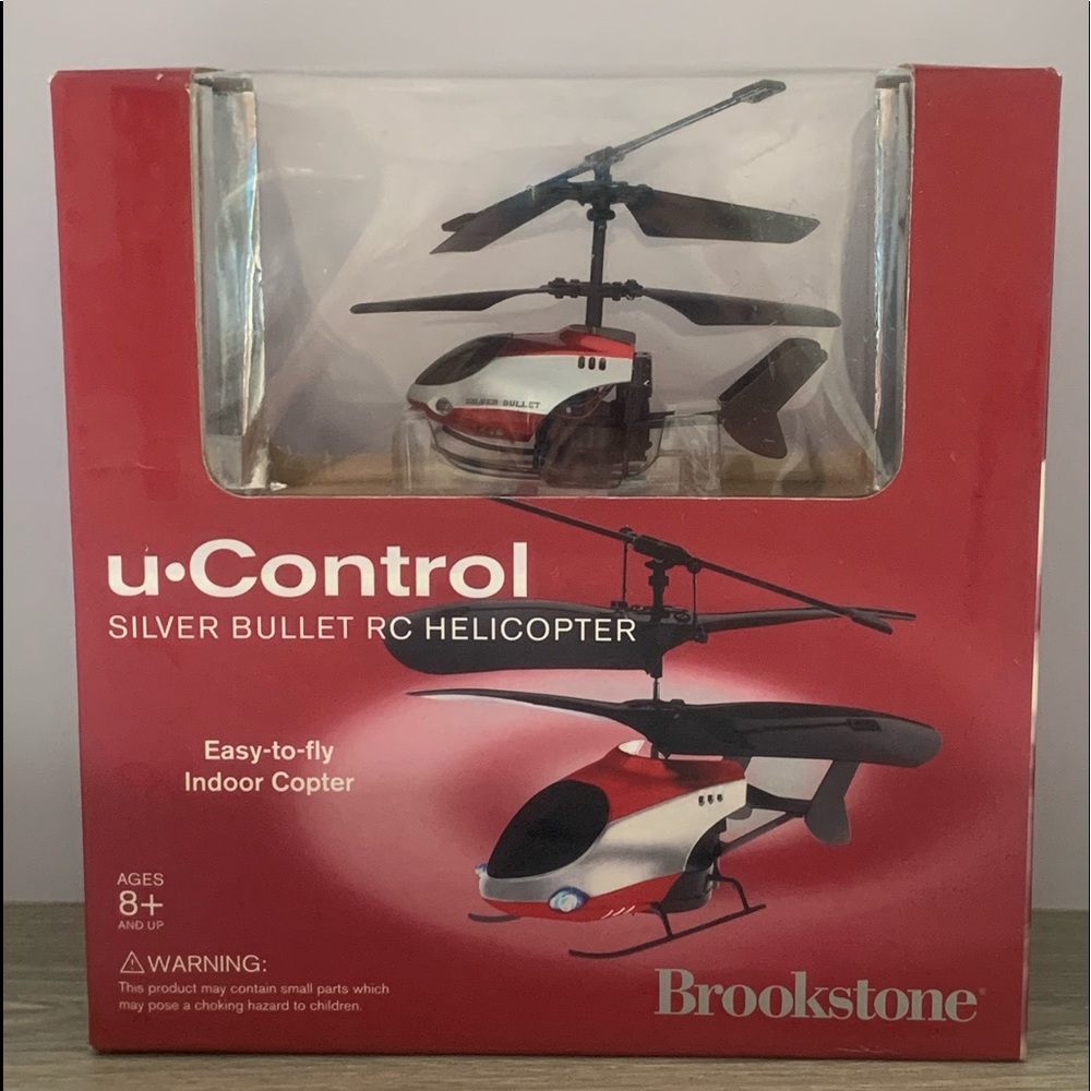 NEW Brookstone u•Control Silver Bullet RC Helicopter Easy to Fly Indoor Copter